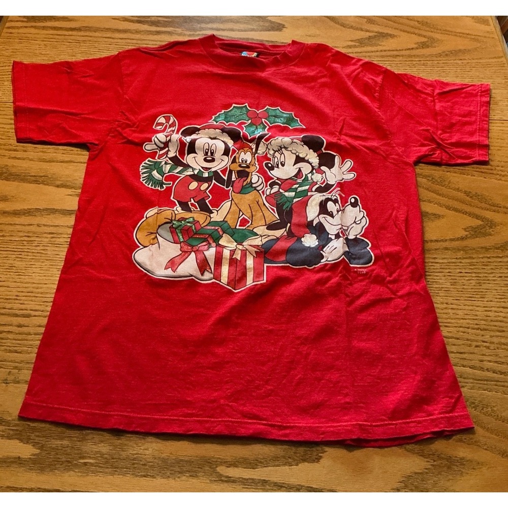 Vintage Mickey Unlimited Disney Christmas T-Shirt Red Jerry Leigh One Size